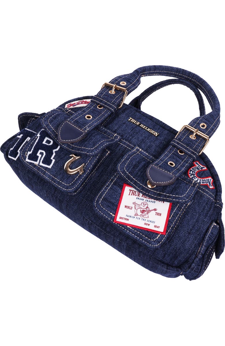 True Religion Multi-Patch Satchel, Alternate, color, Dark Denim