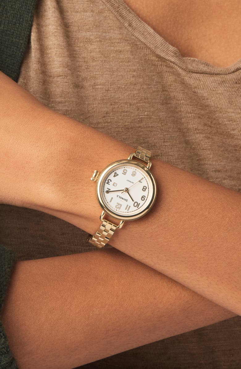 Shinola The Birdy Bracelet Watch, 34mm, Alternate, color, Light Silver