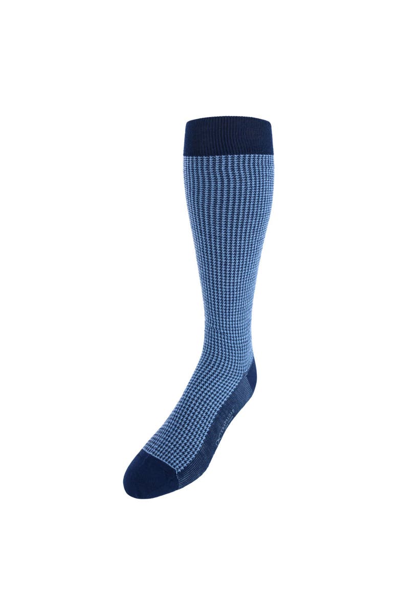Trafalgar Charlie Over The Calf Houndstooth Merino Wool Socks, Main, color, Navy And Light Blue