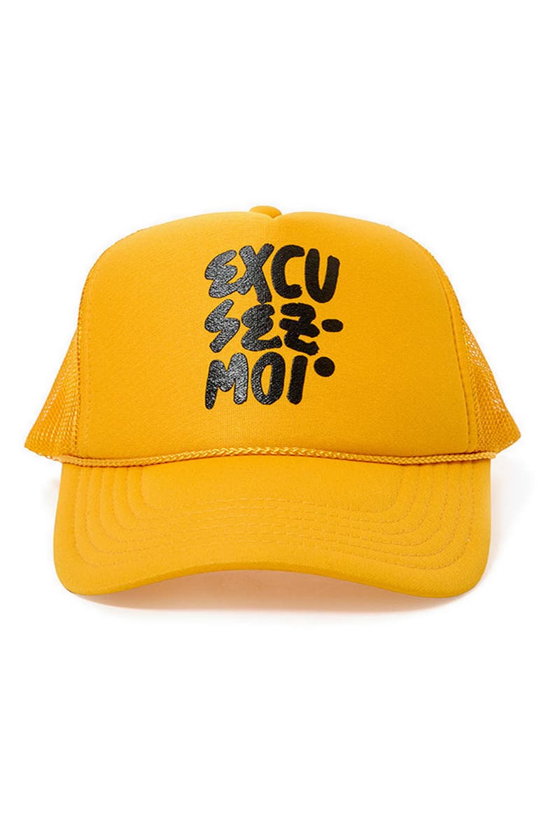 Excusez Moi Trucker Hat, Main, color, MARIGOLD