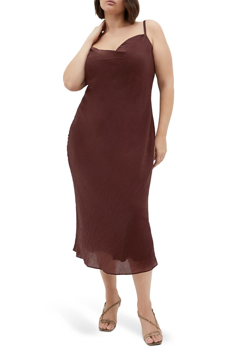 Kyra Crinkle Sateen Slipdress, Main, color, CHOCOLATE