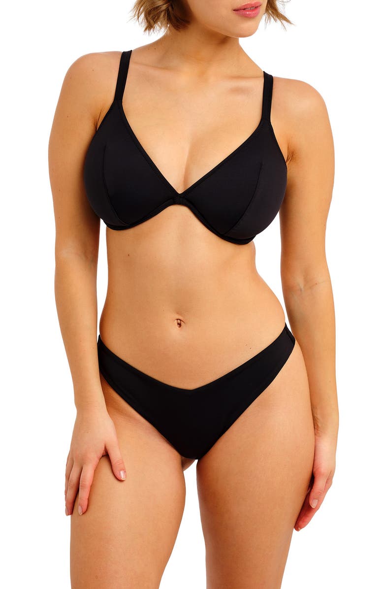 Freya Jewel Cove Underwire Plunge Bikini Top, Alternate, color, Plain Black