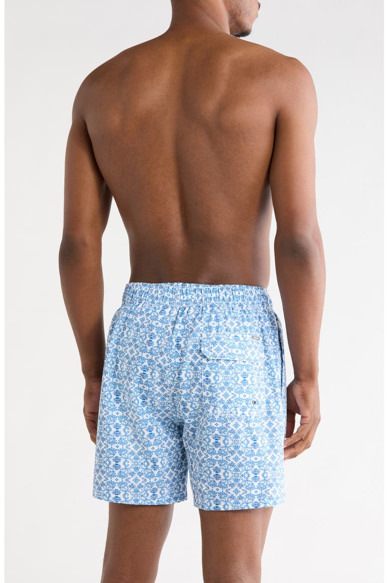 Stretch Tile Volley Swim Shorts, Alternate, color, BLUE
