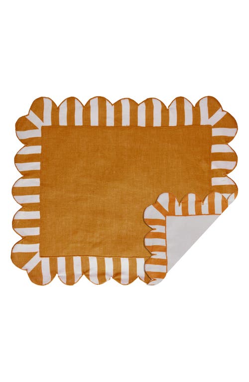 Misette Set Of 4 Scalloped Linen Placemats In Amber