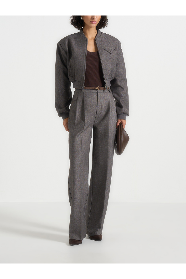 Monique Exaggerated Shoulder Bomber Jacket, Alternate, color, Grey Speckle