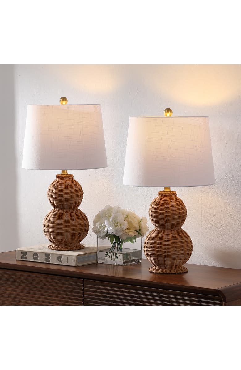 JONATHAN Y Millie 23" Modern Coastal Woven Rattan Gourd LED Table Lamp, Alternate, color, Dark Brown