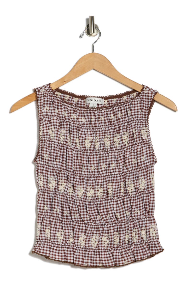 Gingham Smock Tank, Alternate, color, BROWN