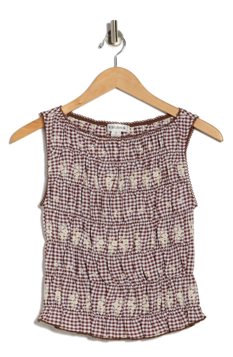 Vigoss Gingham Smock Tank, Alternate, color, Brown