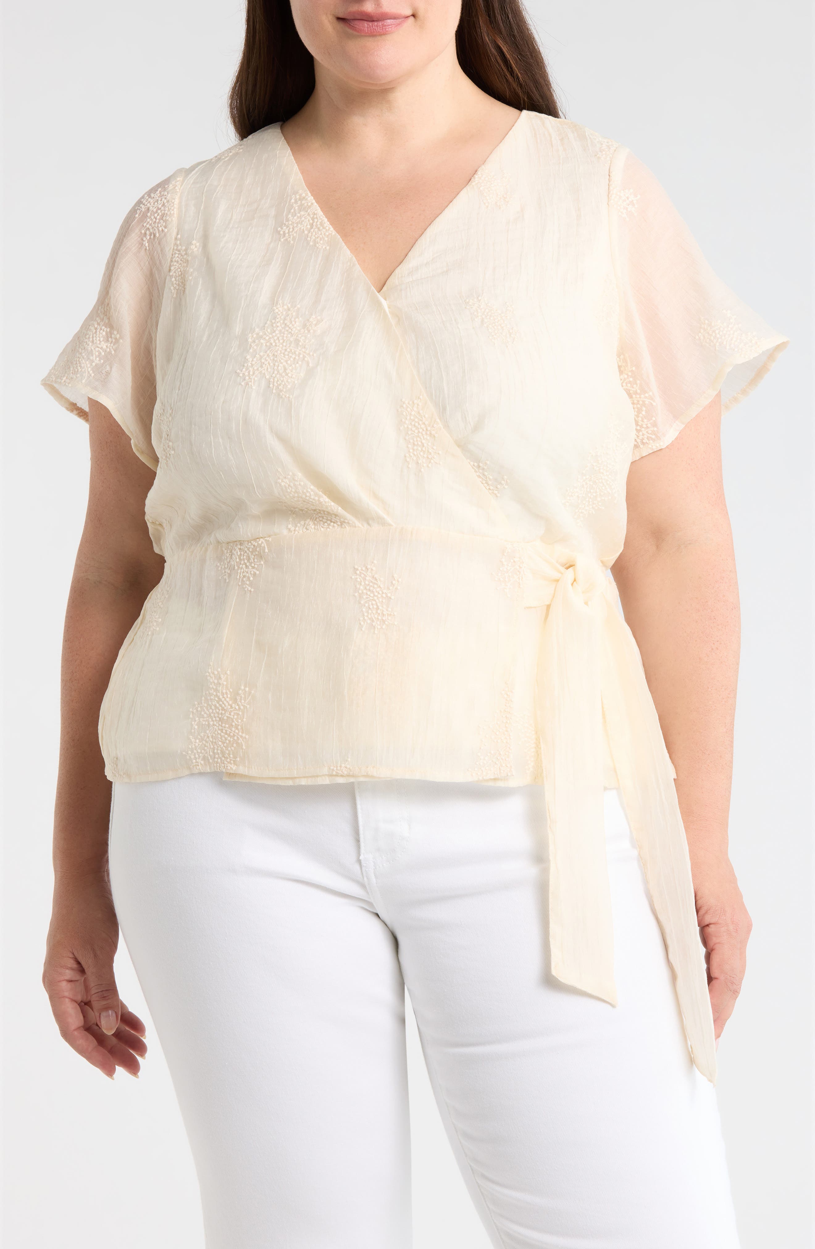 Embroidered Wrap Top