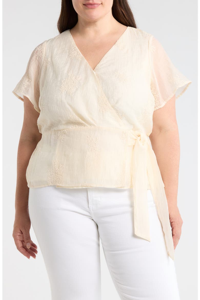Embroidered Wrap Top, Main, color, CREAM