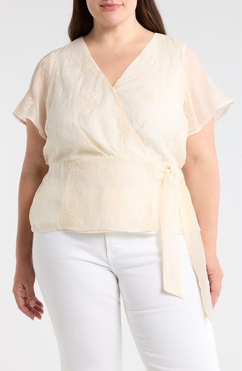 Liverpool Los Angeles Embroidered Wrap Top, Main, color, Cream