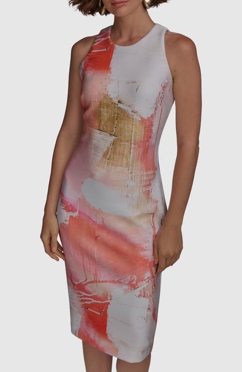 Donna Karan New York Abstract Print Sleeveless Sheath Dress In Spring Melon Multi