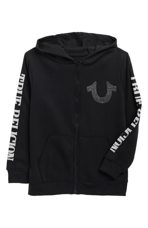 Kids' Rhinestone Horseshoe Logo Zip-Up Hoodie (Big Kid)