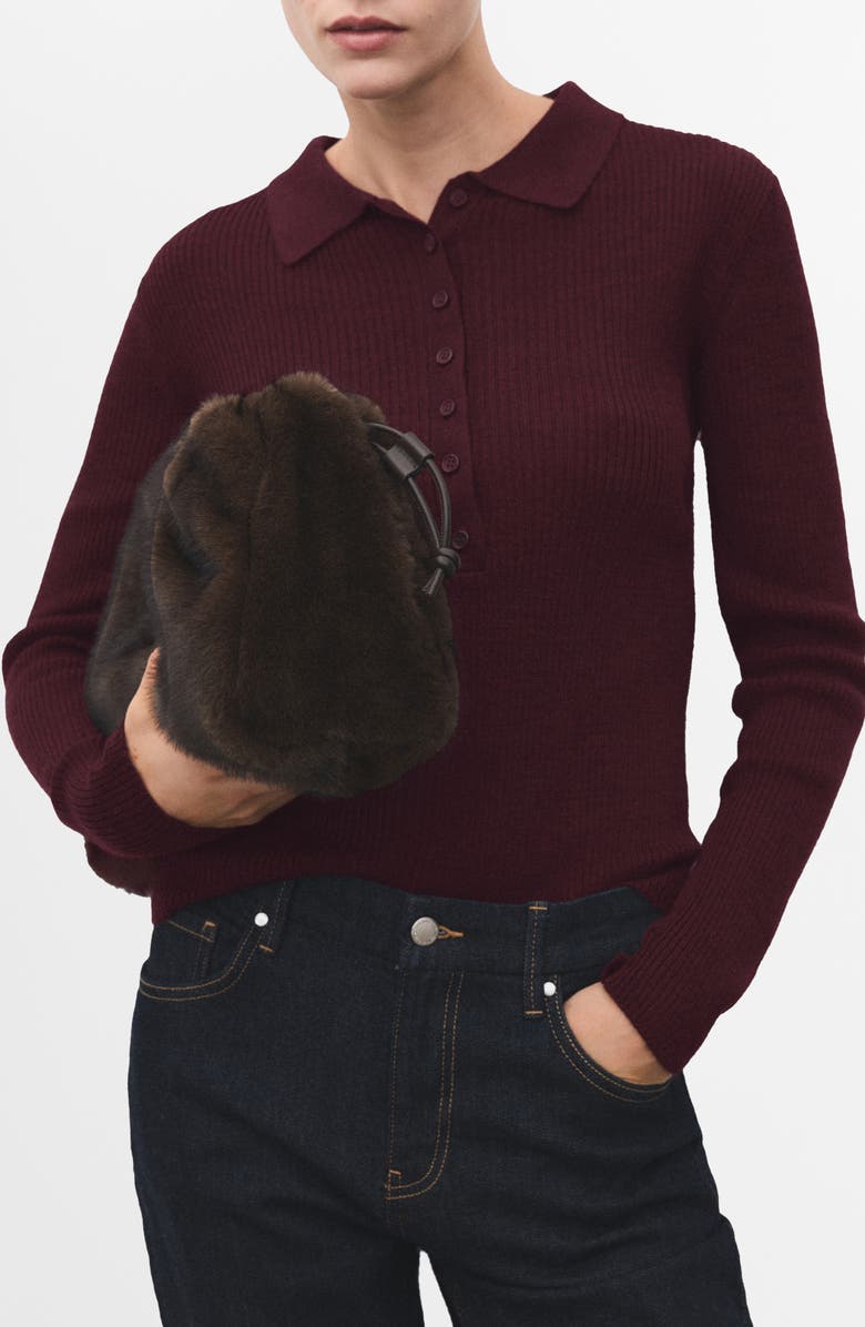 MANGO Rib Long Sleeve Polo Sweater, Main, color,