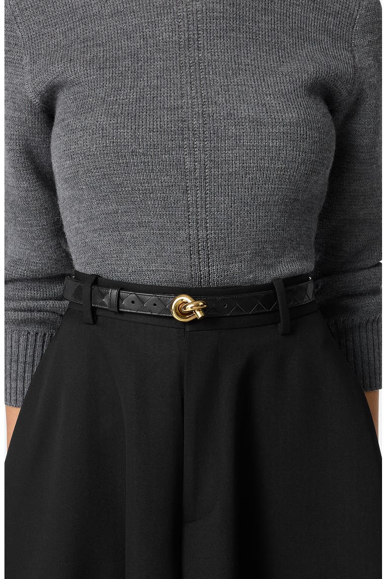 Andiamo Intrecciato Leather Belt, Alternate, color, BLACK-M BRASS