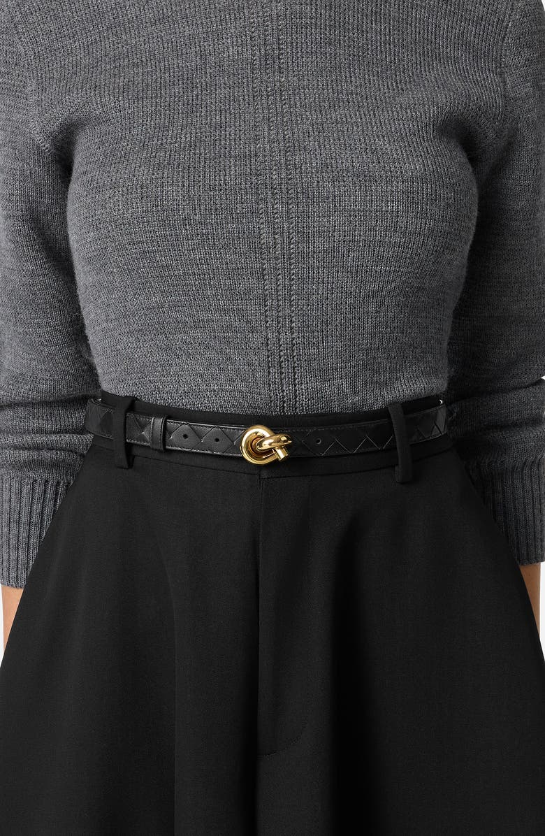 Bottega Veneta Andiamo Intrecciato Leather Belt, Alternate, color, Black-M Brass