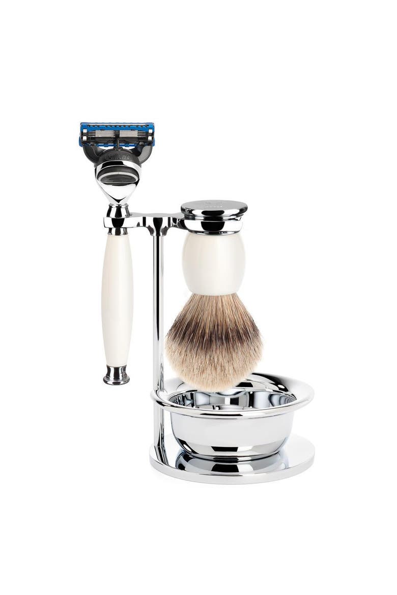 Sophist Porcelain 4-Piece Silvertip Badger & Fusion Razor Shaving Set, Main, color, White