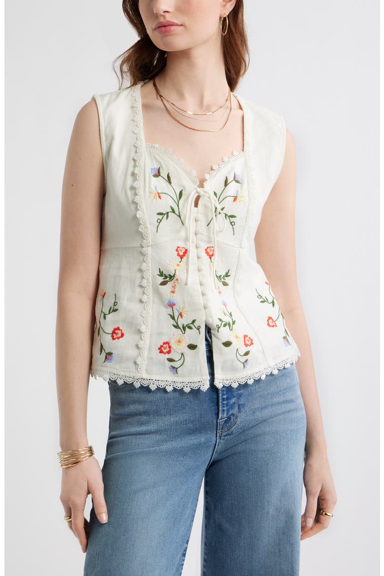 Embroidered Sleeveless Top, Main, color, IVORY MULTI
