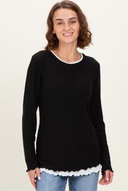 PinkBlush Ribbed Long Sleeve Twofer Top