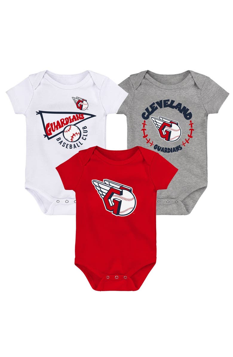 Outerstuff Infant Red/White/Heather Gray Cleveland Guardians Biggest Little Fan 3-Pack Bodysuit Set, Alternate, color, 