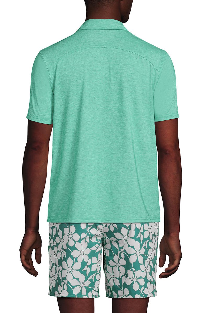 Lands' End UPF 50 Short Sleeve Johnny Collar Polo Rash Guard Shirt, Alternate, color, Frosted Green Heather