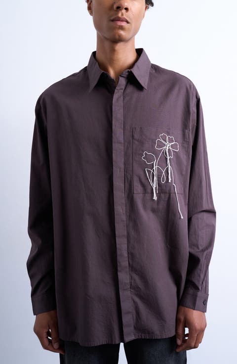 Floral Rope Embroidered Poplin Button-Up Shirt