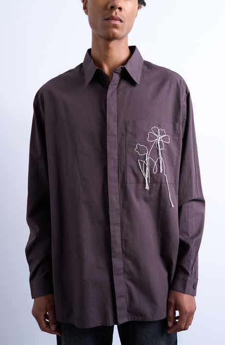 Floral Rope Embroidered Poplin Button-Up Shirt