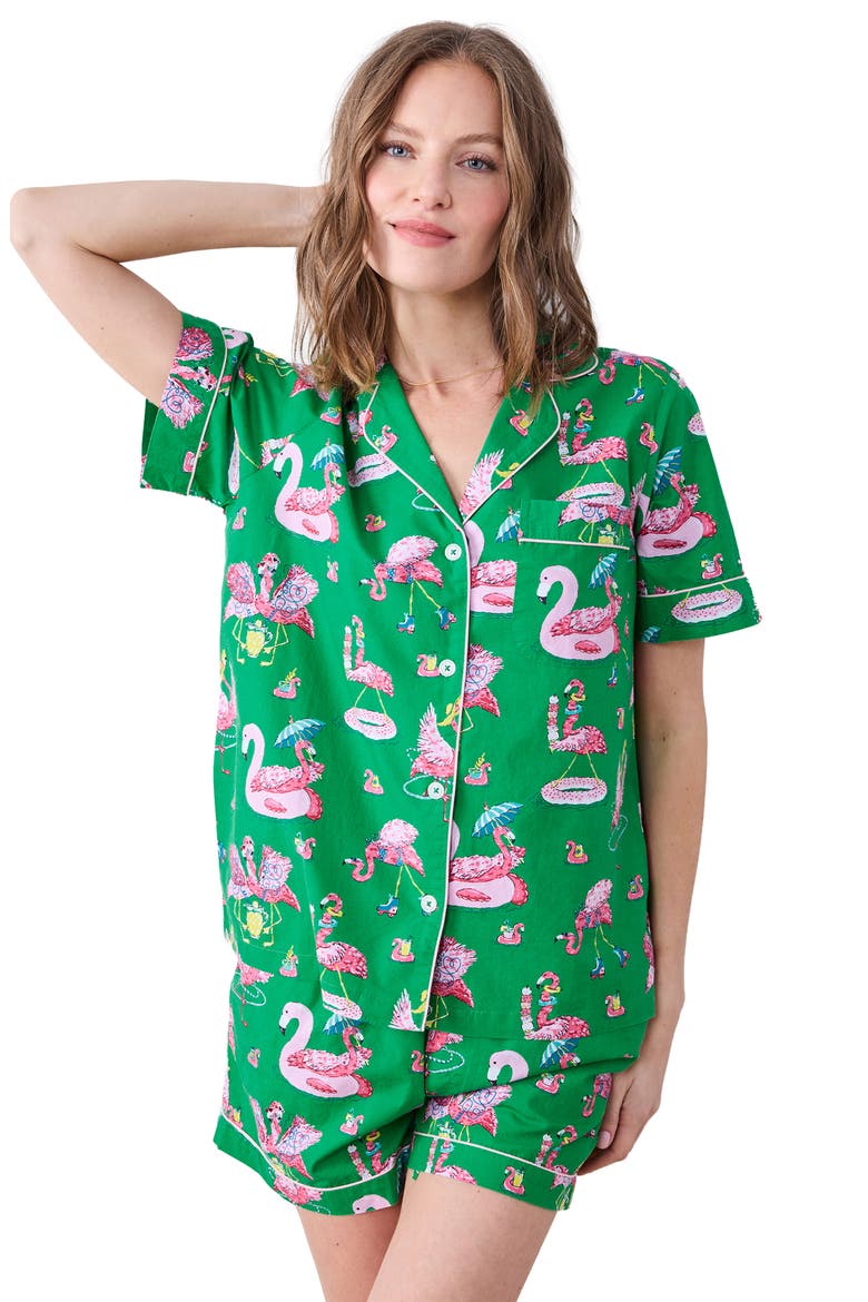 Cotton Poplin Short Pajamas, Alternate, color, PALM FROND
