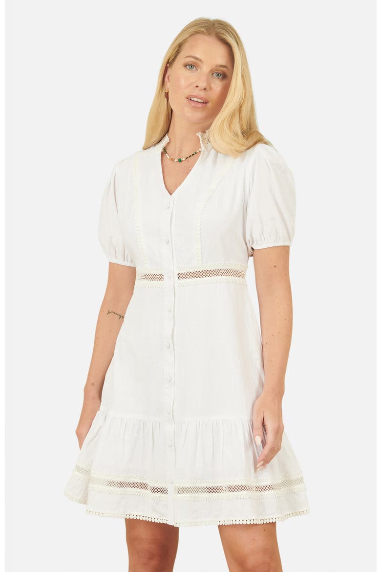 Cotton Lace Trim Skater Shirt Dress, Main, color, White
