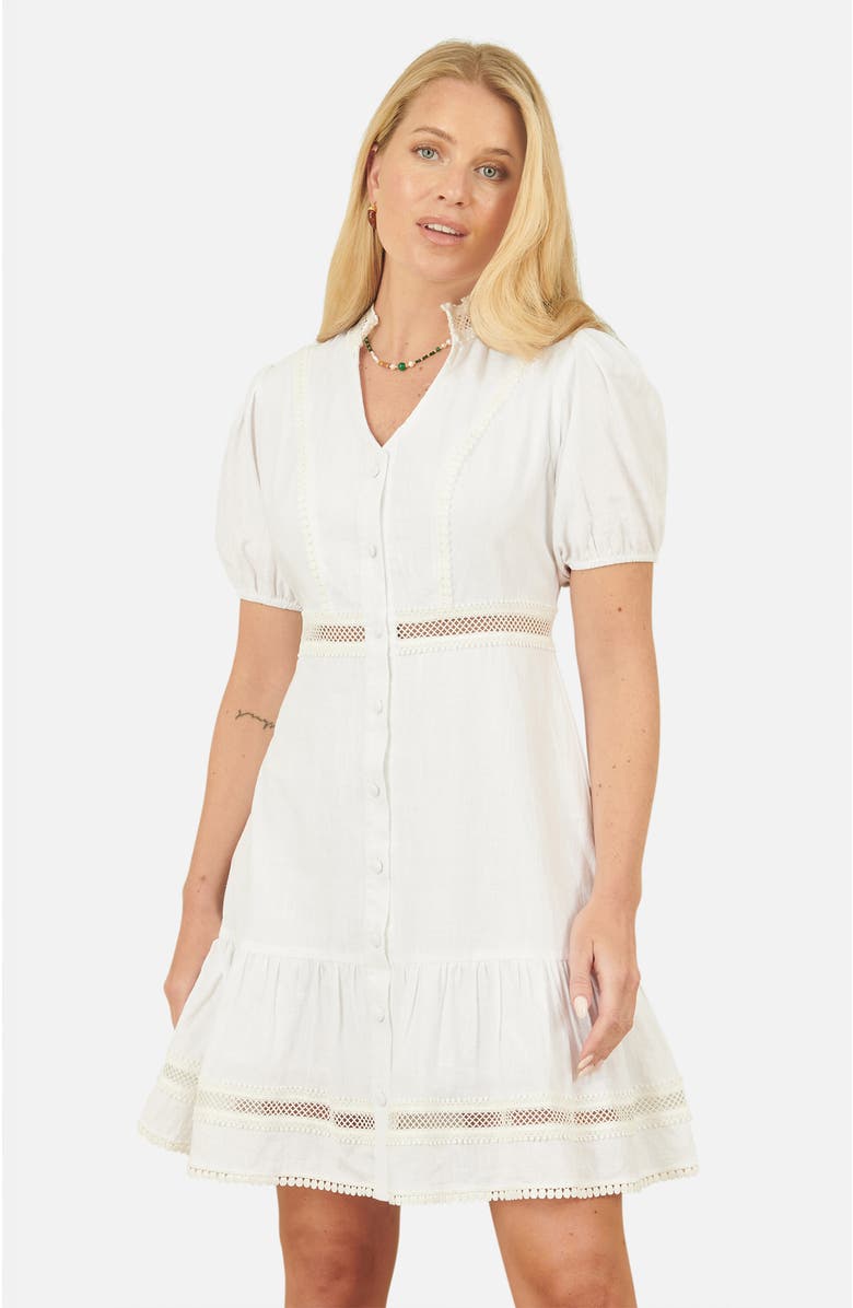 Yumi Cotton Lace Trim Skater Shirt Dress, Main, color, White