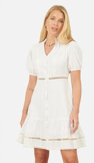Yumi Cotton Lace Trim Skater Shirt Dress
