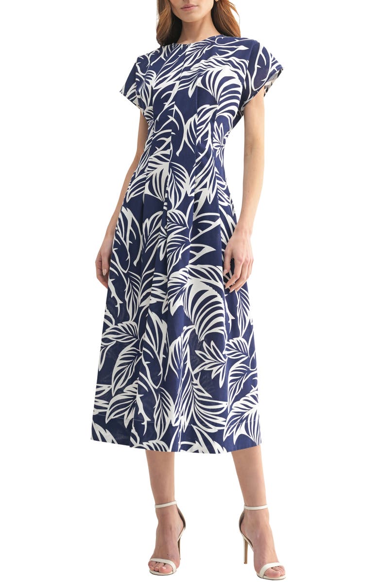 Mila Mae Cap Sleeve Fit and Flare Midi Dress, Main, color, 
