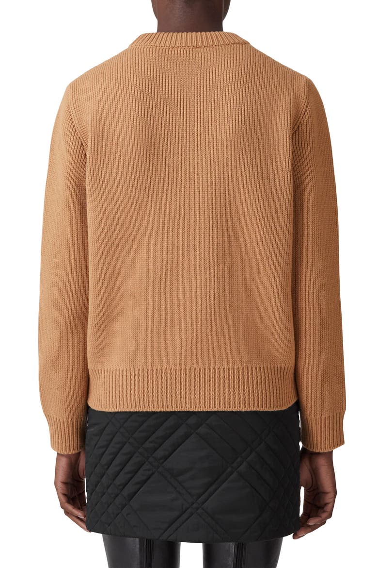 Women's Embroidered Crest Wool & Cashmere Sweater, Alternate, color, WARM FAWN