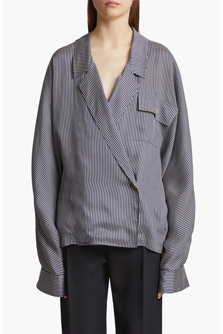 Garth Stripe Asymmetric Blazer, Main, color, NAVY / WHITE