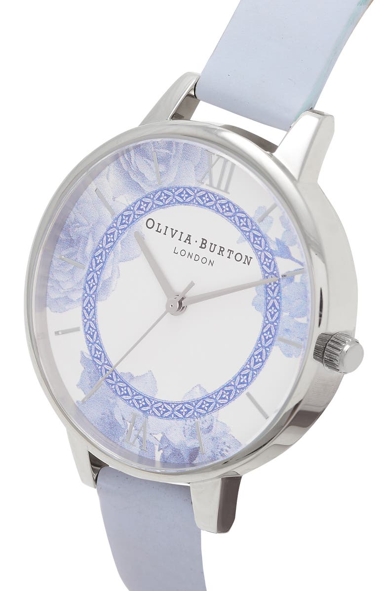 Olivia Burton Tea Party Leather Strap Watch, 34mm, Alternate, color,