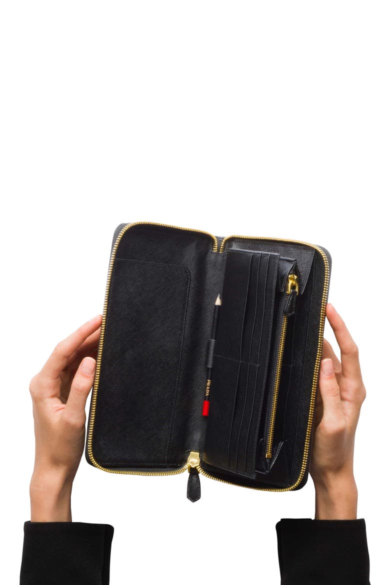 Oro Saffiano Leather Zip Around Wallet, Alternate, color, NERO