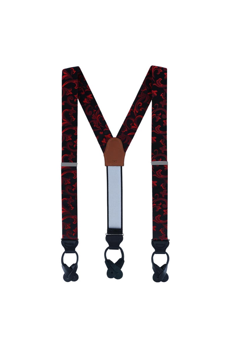 Big & Tall Christian the Romantic Brocade Silk Button End Suspenders, Alternate, color, Red