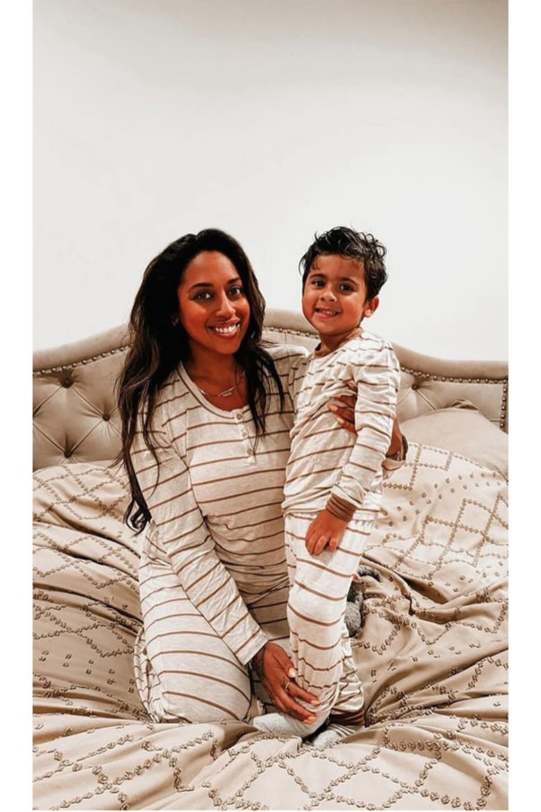 Emerson Fitted Long Sleeve 2-Piece Pajamas, Alternate, color, Mocha Stripe
