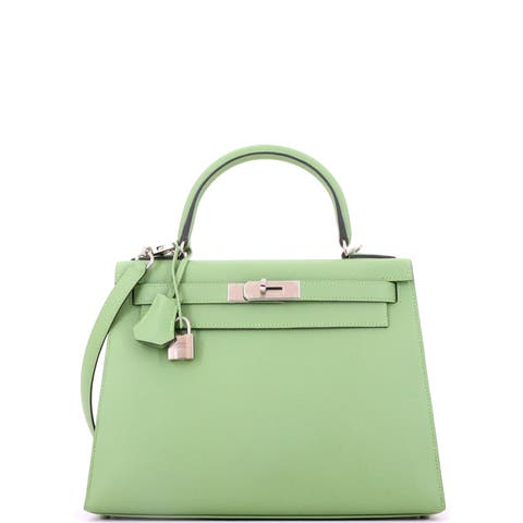 Kelly Handbag Green Epsom With Palladium Hardware 28
