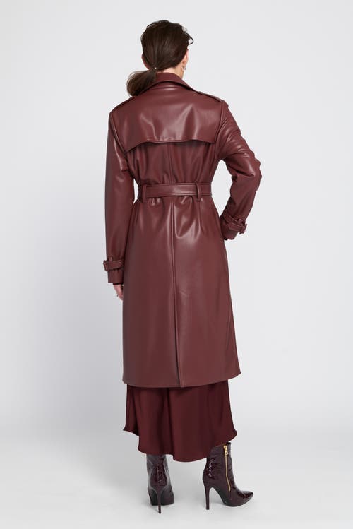 Elle Collection Faux Leather Trench Coat In Brown