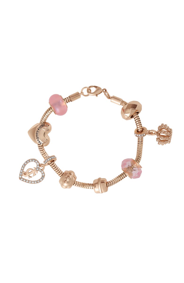 Juicy Couture Multi-Charm Beaded Chain Bracelet, Gold-Tone with Pink Accents, Main, color, Gold Tone