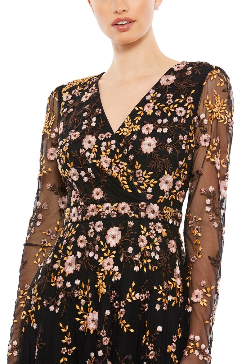 Floral Embroidered A-Line Cocktail Dress, Alternate, color, BLACK MULTI