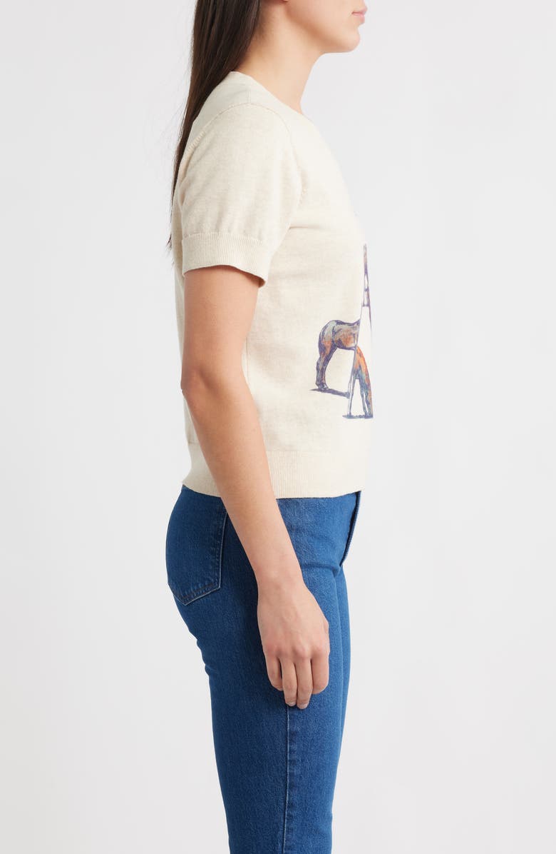Pendleton Wild Horse Print Short Sleeve Cotton Sweater, Alternate, color, Ecru