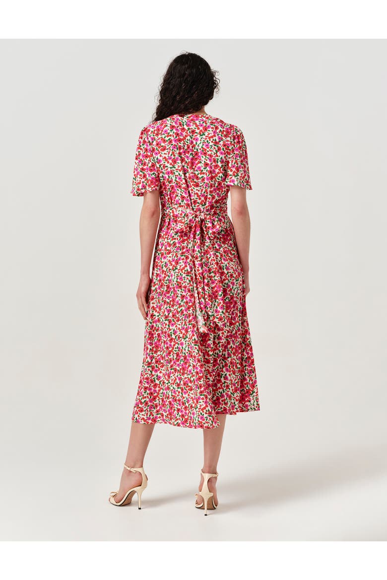 Jess Crepe Floral Midi Tea Dress, Alternate, color, Red Floral