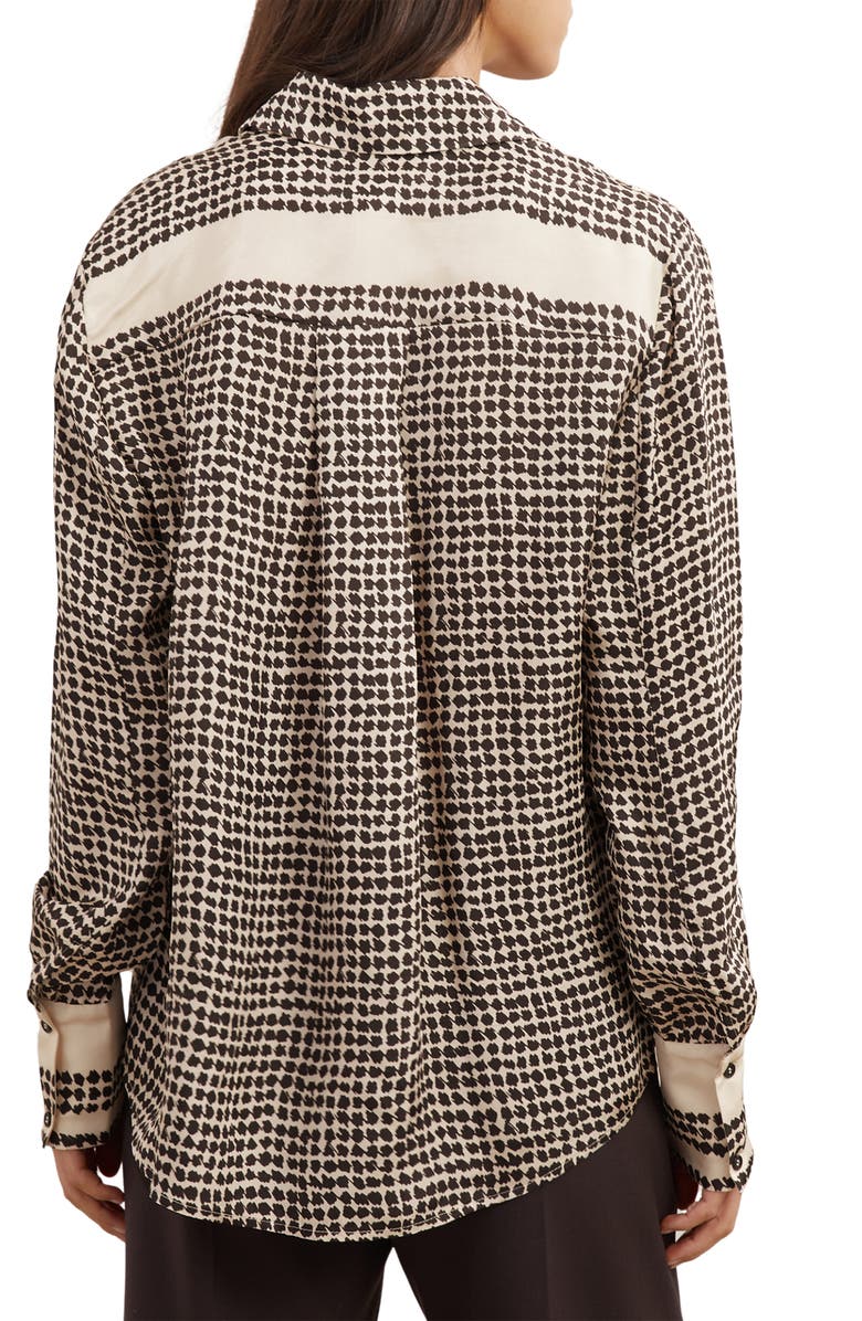 Reiss Harper Houndstooth Tuxedo Bib Button-Up Shirt, Alternate, color, Ivory/ Black