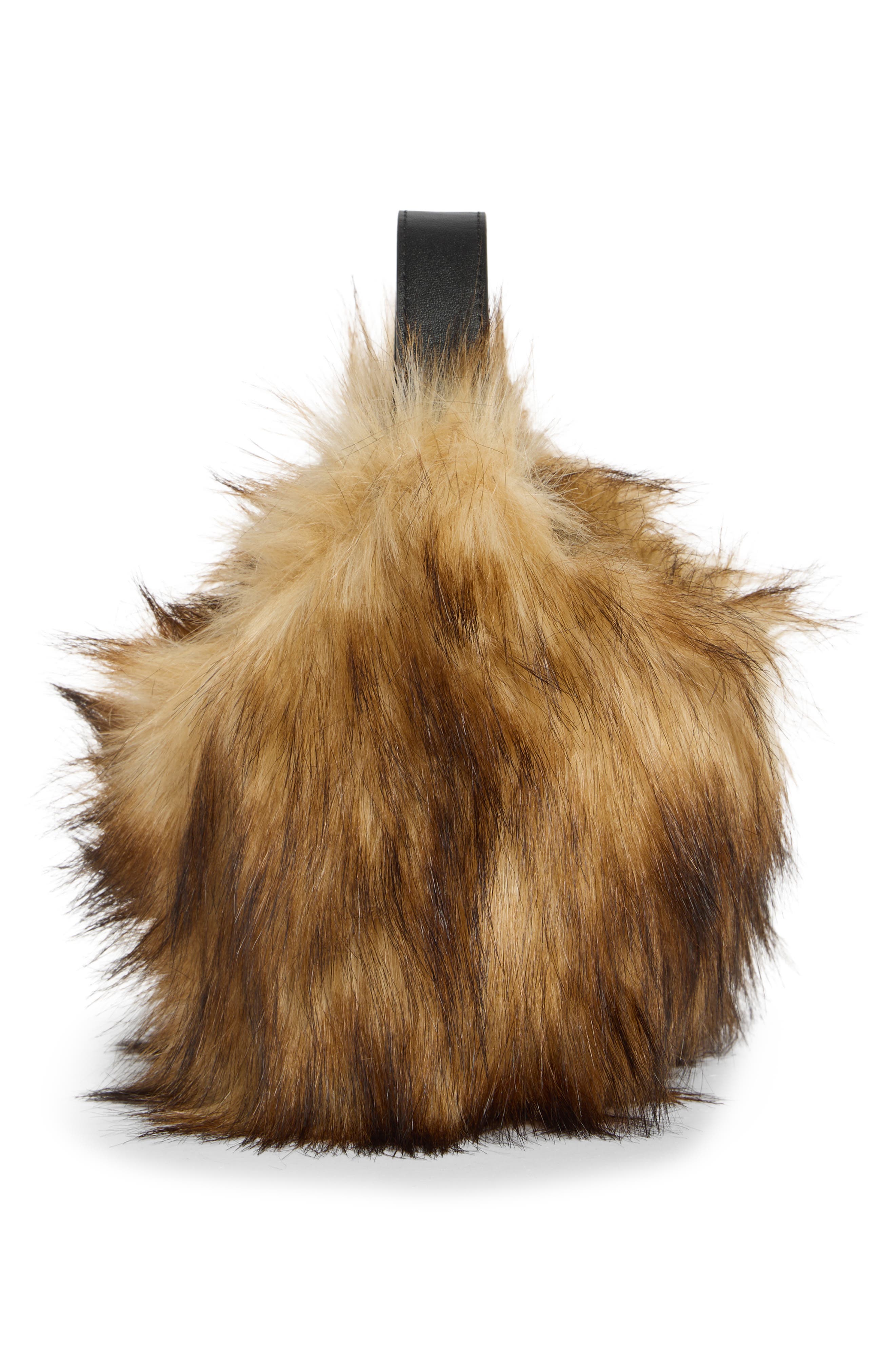 Sia Faux Fur Handbag, Alternate, color, BROWN