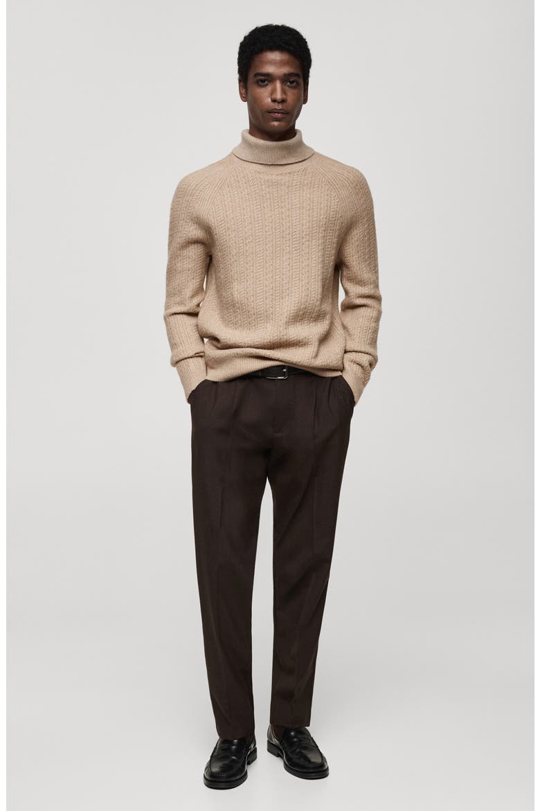 Turtleneck Cable Knit Sweater, Alternate, color, BEIGE
