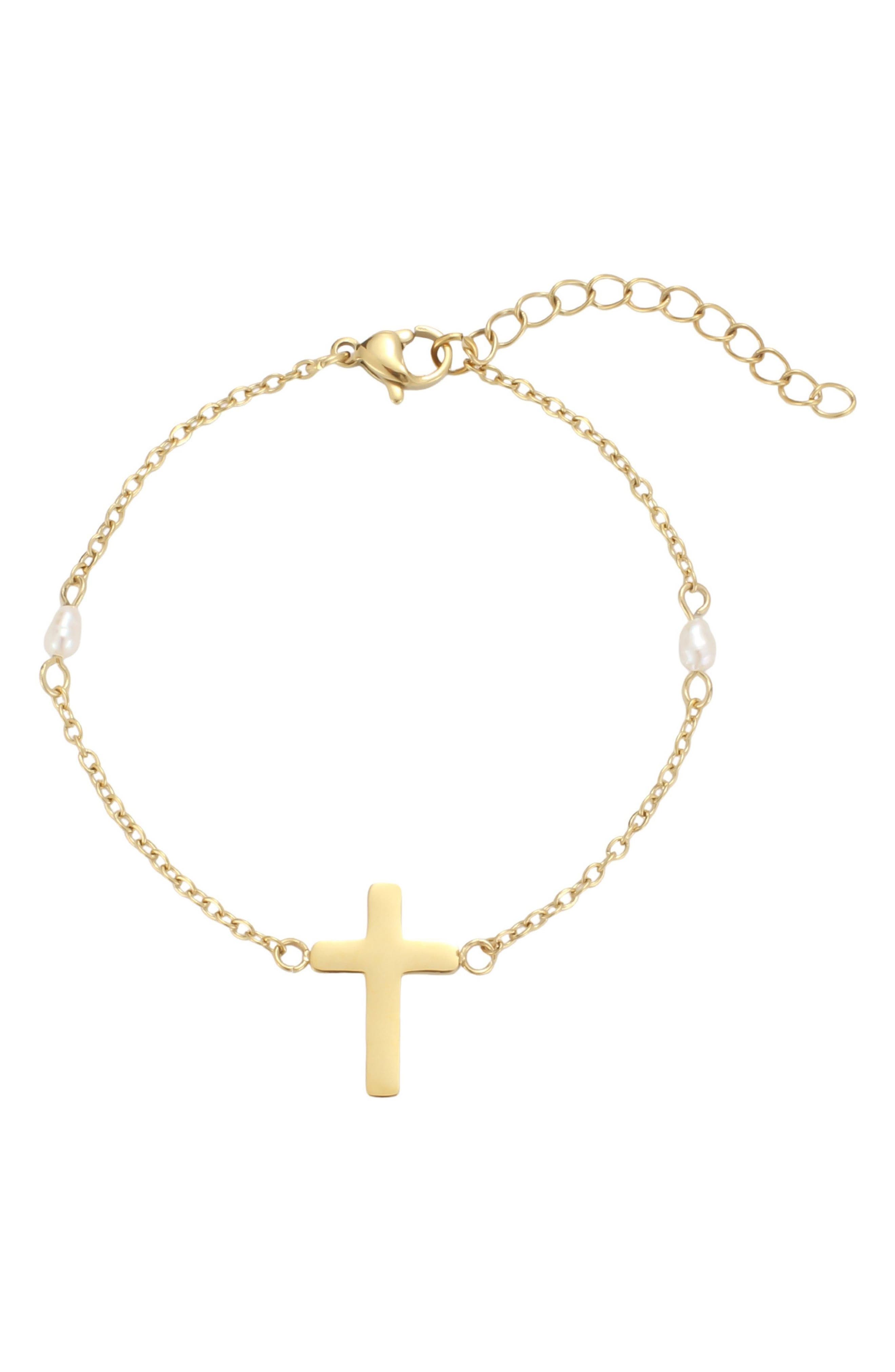 Imitation Pearl Cross Chain Bracelet