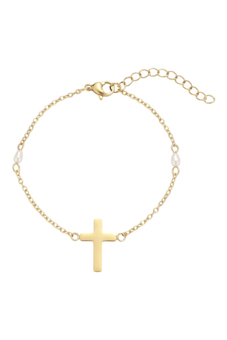 Freshwater Pearl Cross Chain Bracelet, Main, color, WHITE/ GOLD