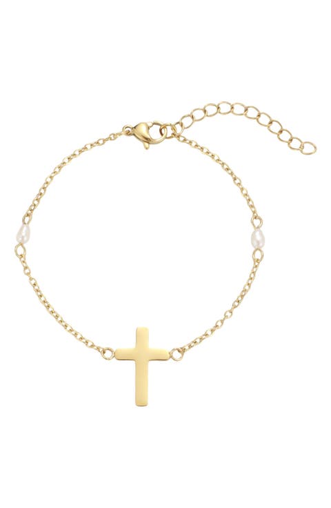 Imitation Pearl Cross Chain Bracelet
